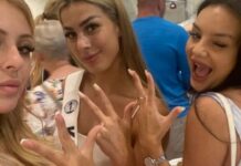 Miss Kosova dhe Miss Shqipëria ngrisin tre gishta bashkë me Miss Serbinë