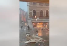 Mot i “çmendur” në Itali, tavolina dhe karrige që fluturojnë, qytetarë që ikin me vrap (VIDEO)